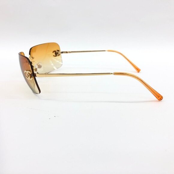 🧡RARE Chanel Vintage Sunglasses Rhinestone CC Logo Rimless Gradient Gold Orange - Picture 4 of 14